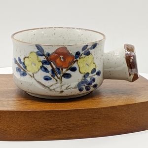 VTG SPECKLED STONEWARE Floral Soup Mug